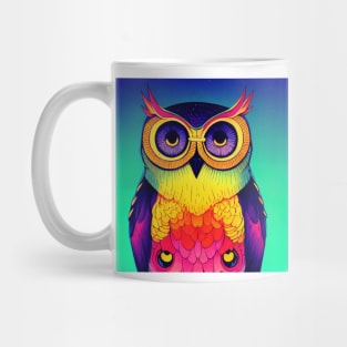 Colorful Owl Portrait Illustration - Bright Vibrant Colors Bohemian Style Feathers Psychedelic Bird Animal Rainbow Colored Art Mug